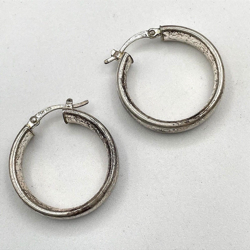 Vintage‎ JCM Sterling Silver 925 Hoop Earrings Classic Tube Chunky Signed Italy